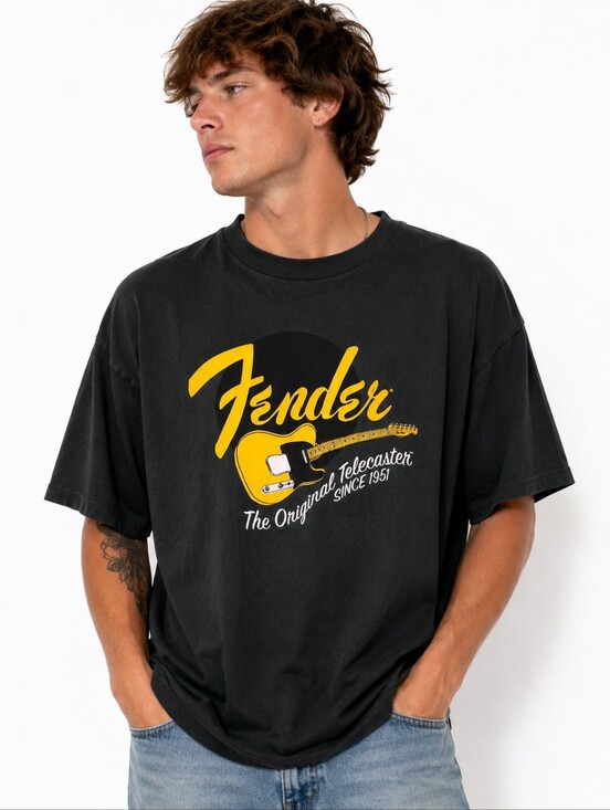 Fender Other - Fender Telecaster Graphic T-Shirt XXL Green Yellow Guitar Band Tee 100% Cotton